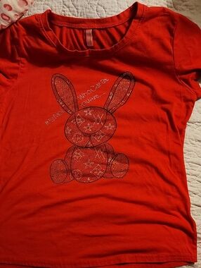 Red Bunny Rhinestone Short Sleeve Tee